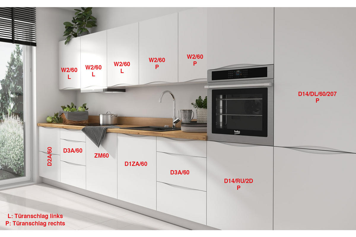 KÜCHENLEERBLOCK Napoli weiß matt / RAL 9016 verkehrsweiß (K5) 420 / 59 / 207cm 12-teilig - Weiß, Holzwerkstoff (420/207/60cm) - Feldmann-Wohnen