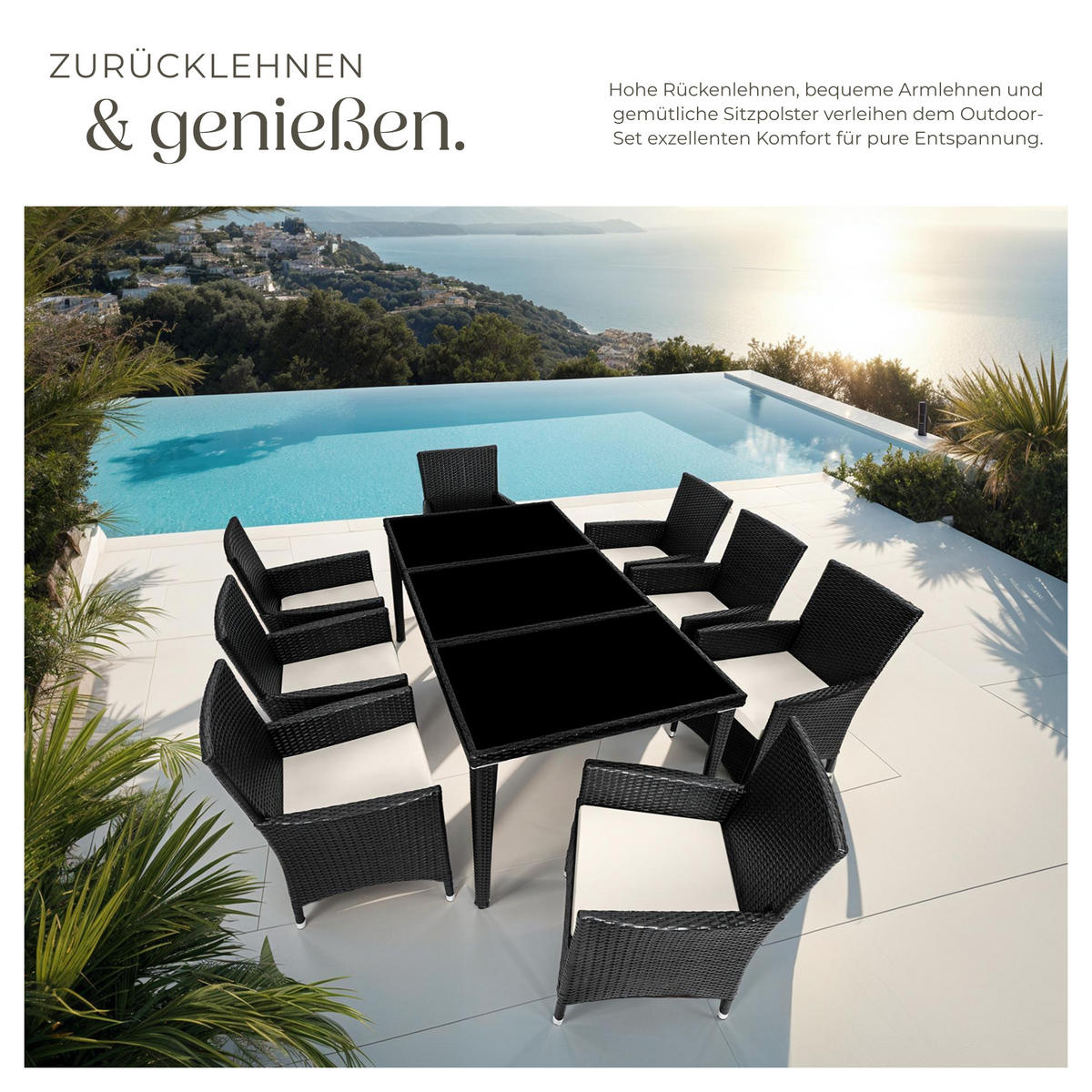 RATTAN SITZGRUPPE Menorca,2 Bezugssets, inklusive Schutzhülle,schwarz - Schwarz, Kunststoff - tectake