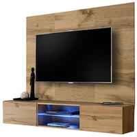 TV-LOWBOARD Eiche Wotan 180 cm hängend, Set inklusive LED-Beleuchtung und Akustikpaneel - Eiche Wotan, Glas/Holzwerkstoff (180/148/40cm) - Inn.Furn