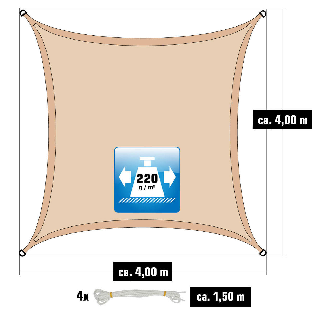SONNENSEGEL Luftdurchlässig 400 cm Beige - Beige, Kunststoff (400/400cm) - Amanka