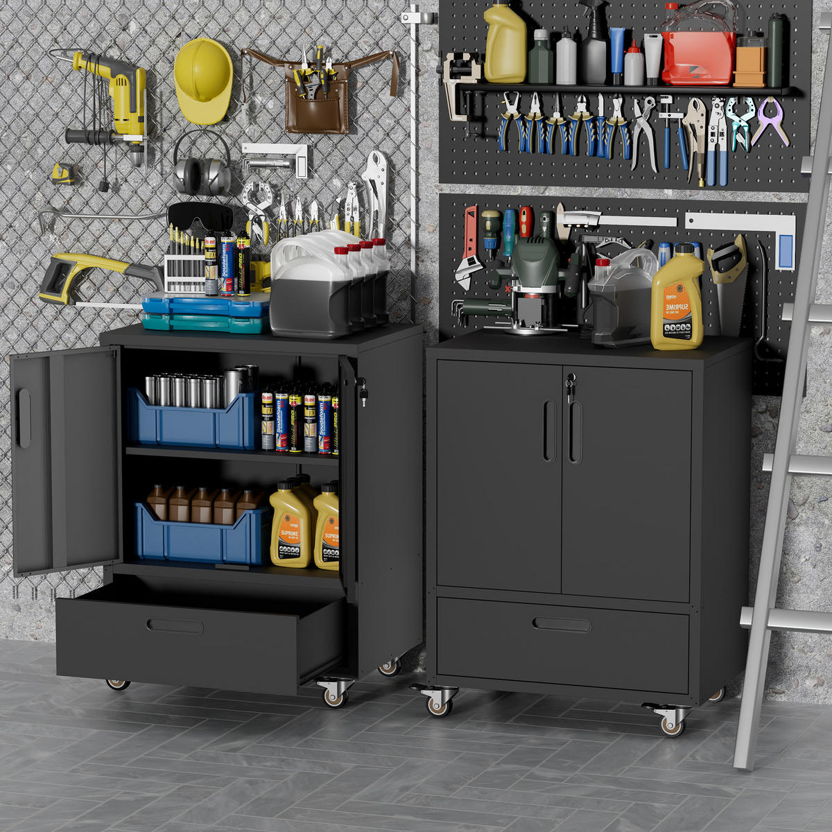 WERKZEUGSCHRANK Metall mit Rollen 101,5x76x51 cm – Heavy Duty, großer Stauraum, Werkstattwagen für Garage, Büro & Haushalt, Schwarz/Grau - Schwarz, Metall (76/51/101.5cm) - Ej. Life