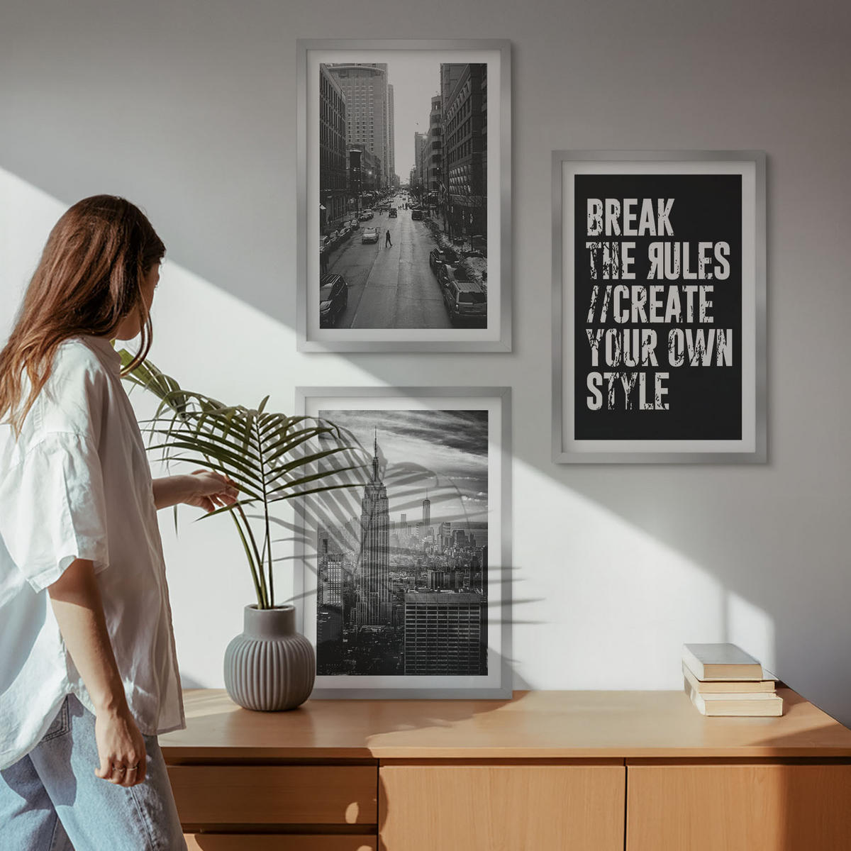 WANDBILDER 3er Set - 40x60 cm Silberner Rahmen - Inspiration für Schwarz-Weiß-Darstellungen von Stadtstraßen - Silberfarben, Kunststoff (40/60cm) - ArtPrintCave