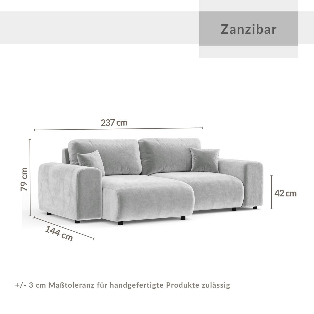 ECKSOFA Zanzibar Taupe Samtstoff - Taupe/Schwarz, Holz/Holzwerkstoff (237/144cm) - Maison de Reve