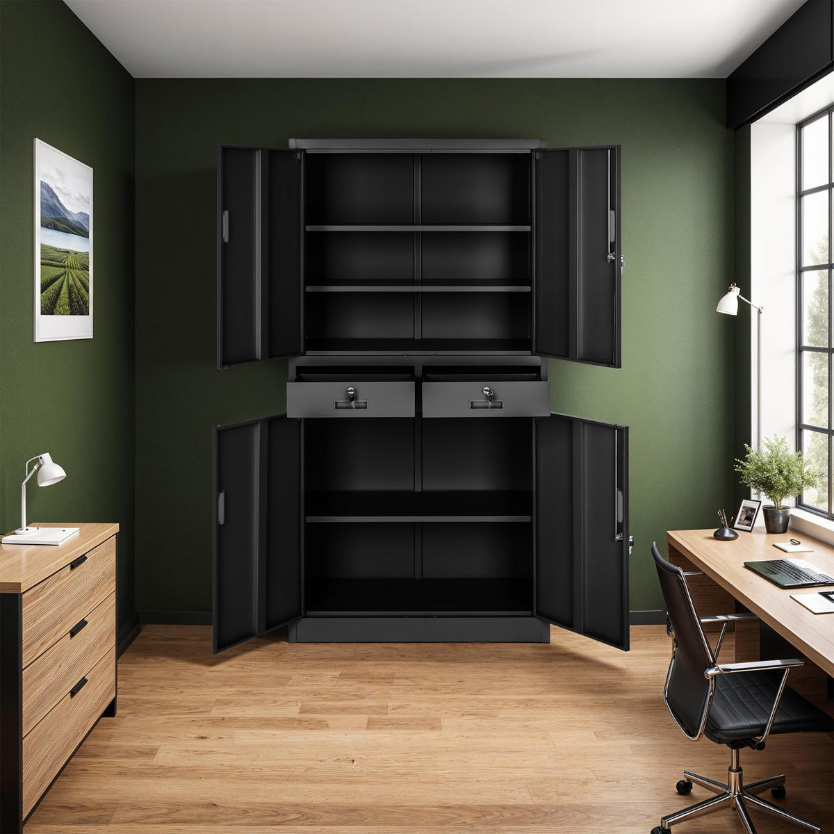 AKTENSCHRANK ,180 x 80 x 40 cm,schwarz/schwarz - Schwarz, Metall (40/180/80cm) - tectake