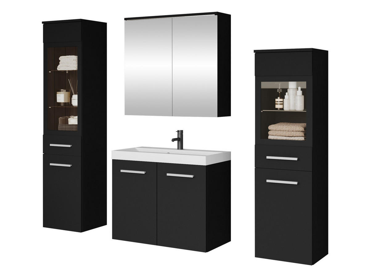 BADMÖBEL-SET Madrit II - Silberfarben/Schwarz, Holzwerkstoff/Kunststoff (132/132/30cm) - MIRJAN24