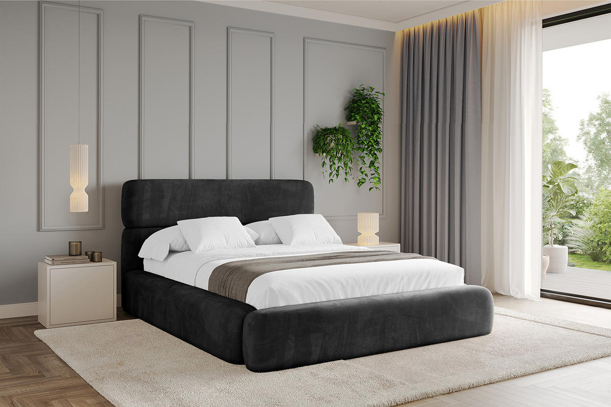 POLSTERBETT mit Bettkasten und Lattenrost, Boxbett ohne Matratze - ENORA 180x200 Schwarz - Schwarz, Holzwerkstoff/Textil (180/200cm) - ALTDECOR