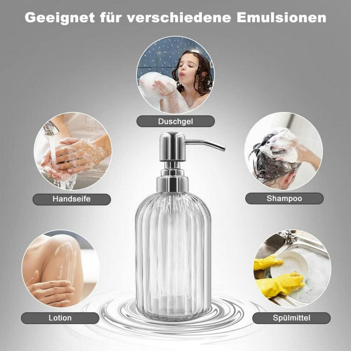 SEIFENSPENDER Glas mit Edelstahlpumpe Transparent - Transparent, Glas (6.6/18.5/6.6cm)