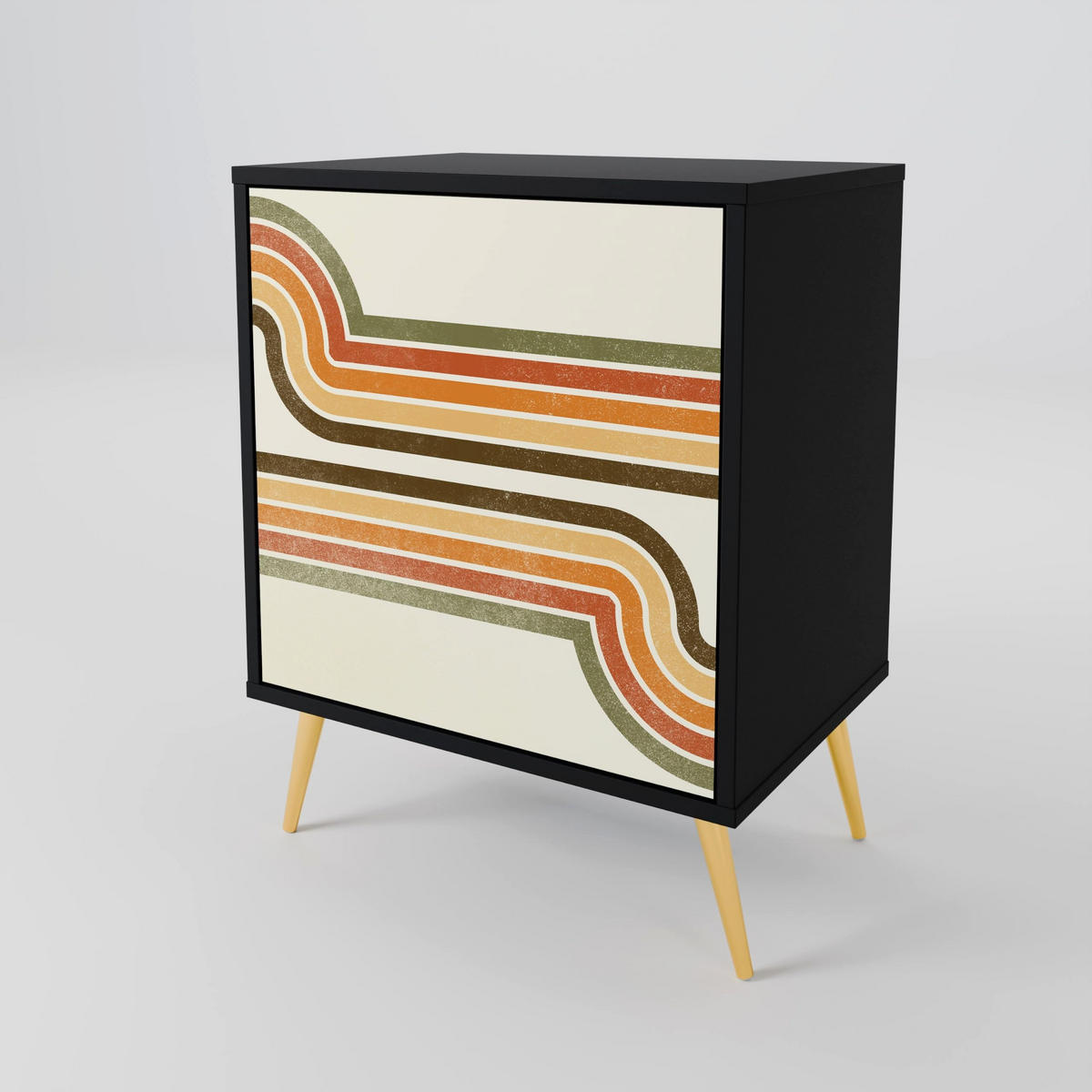 SIDEBOARD EXCEPTIONAL STREAM, Schwarz, 57,5x42x67,5 cm, Schwarze Metall-Rahmenfüße - Multicolor/Schwarz, Holzwerkstoff/Metall (57.5/67.5/42cm) - SpaceRebels