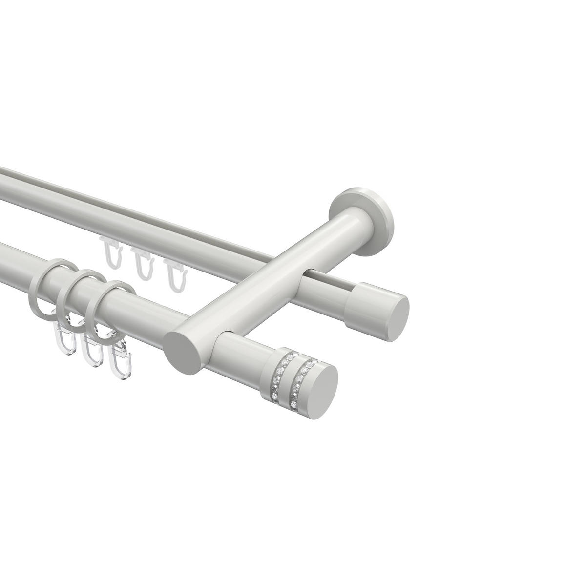 RUNDROHR-INNENLAUF-GARDINENSTANGEN-SET Platon Estana 520 cm (geteilt in 4 x 130 cm), 2-läufig, 20 mm Ø Weiß - Weiß, Metall (520cm) - INTERDECO