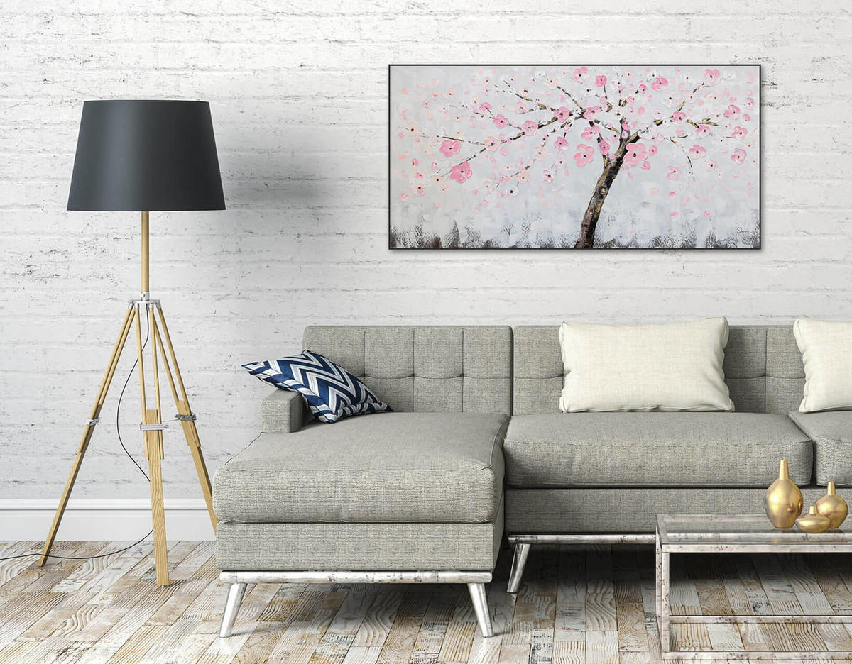 ACRYLBILD HANDGEMALT 120/60 cm - Pink/Grau, Holz/Textil (1.82/60cm) - KUNSTLOFT