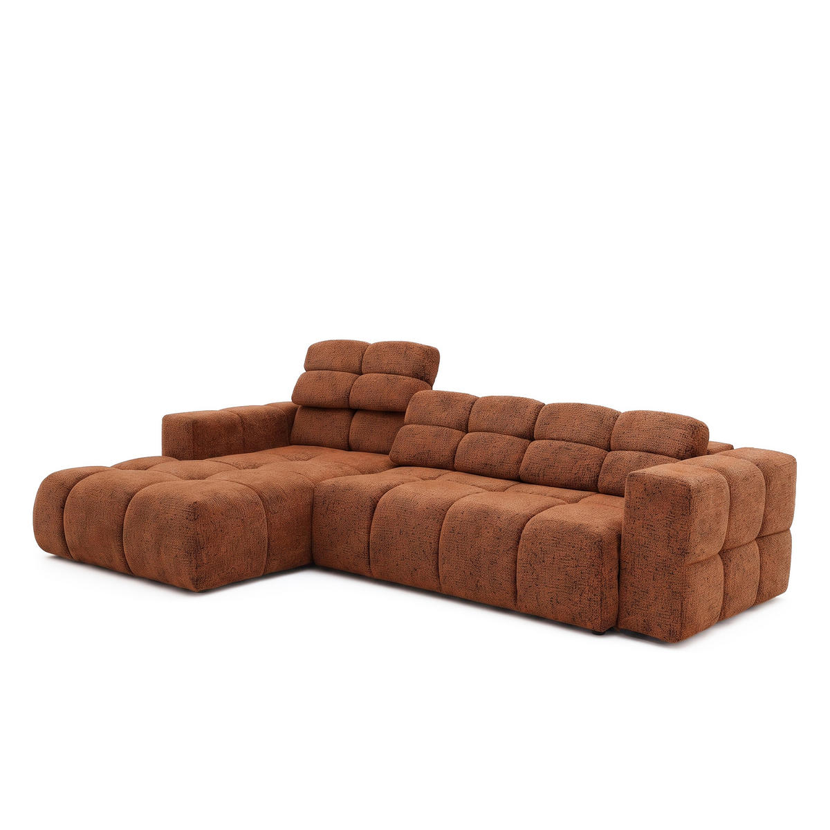 ECKSOFA TENDER Links mit Schlaffunktion und Verstellbare Kopfstützen, Chenille terrakotta - Terracotta/Schwarz, Holz/Kunststoff (315/176cm) - Muffo