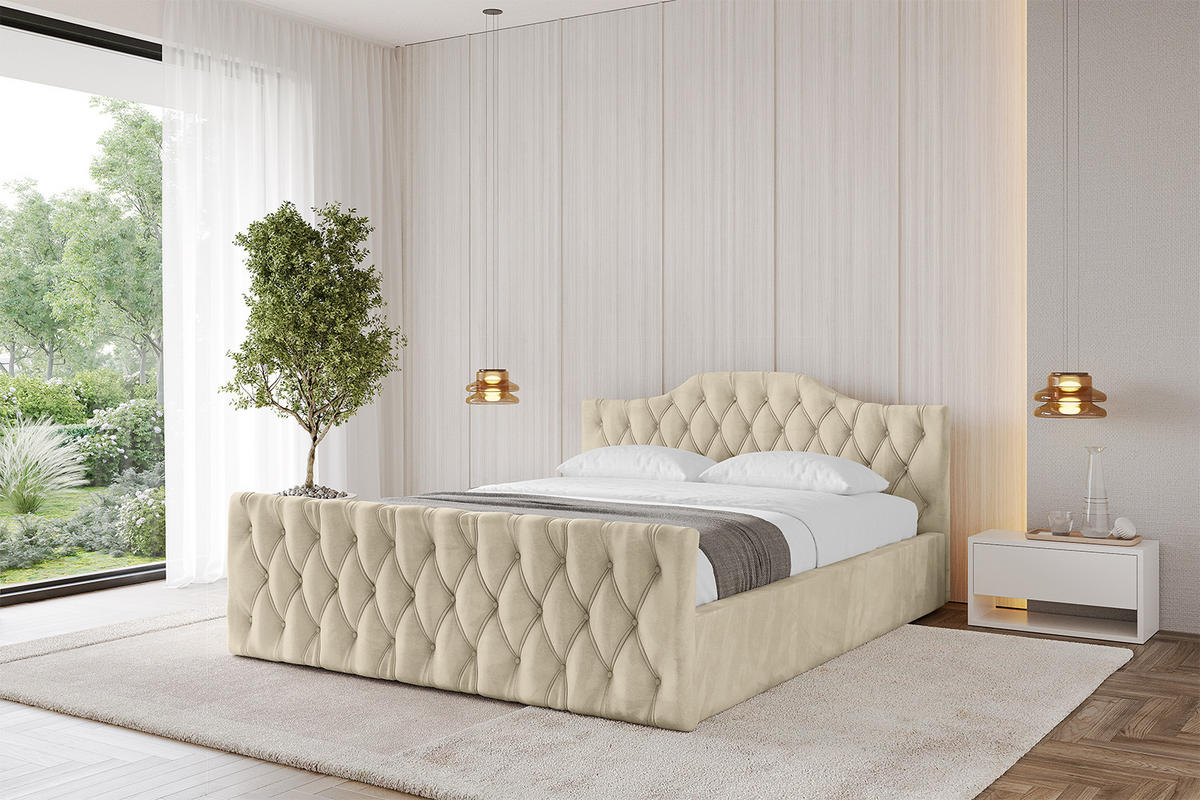 POLSTERBETT mit Bettkasten, Fußteil und Lattenrost, Boxbett ohne Matratze - FALIO-Z-V1 140x200 Beige - Ecru, Holzwerkstoff/Textil (140/200cm) - ALTDECOR