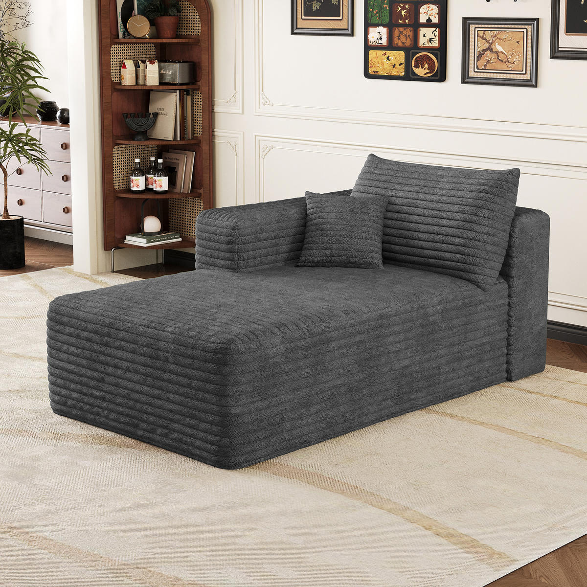 RÉCAMIERE DE-34736 rechte Chaiselongue mit Corduroy Dunkelgrau - Dunkelgrau, Textil (90/58/151cm) - ComfortXL