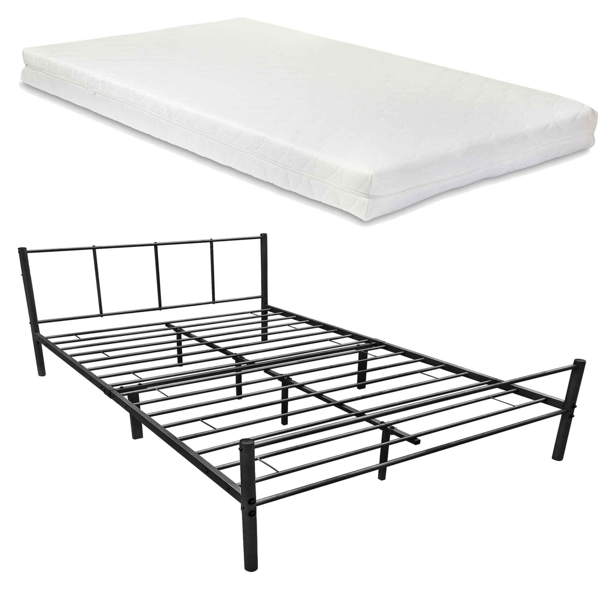METALLBETT Laos mit Matratze - Schwarz, Textil/Metall (160/200cm) - [en.casa]
