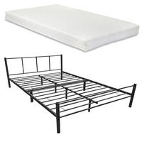 METALLBETT Laos mit Matratze - Schwarz, Textil/Metall (160/200cm) - [en.casa]