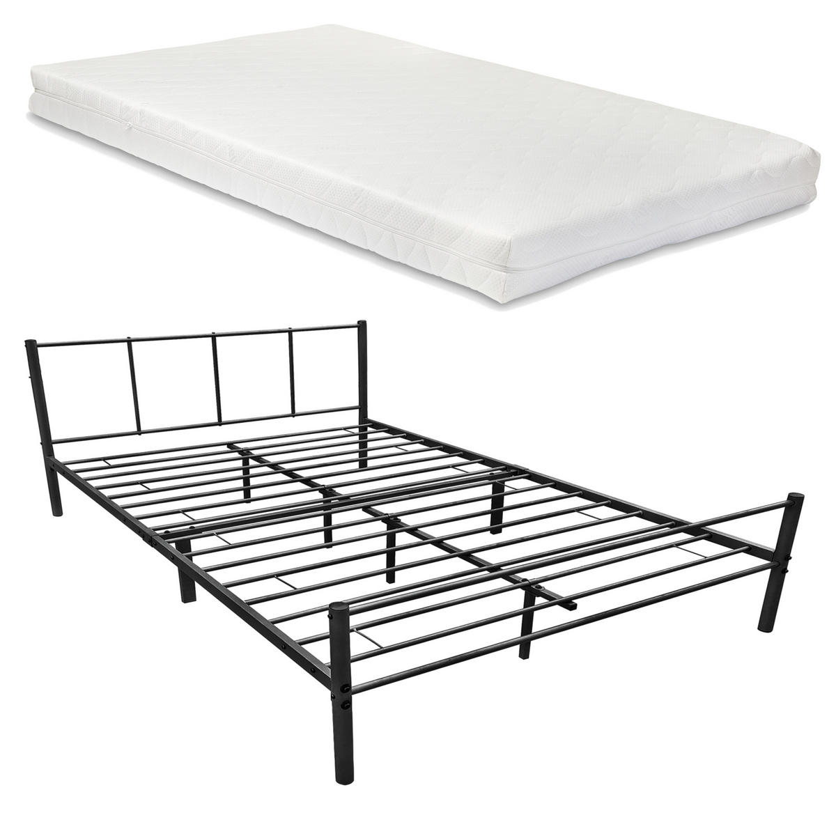 METALLBETT Laos mit Matratze - Schwarz, Textil/Metall (160/200cm) - [en.casa]