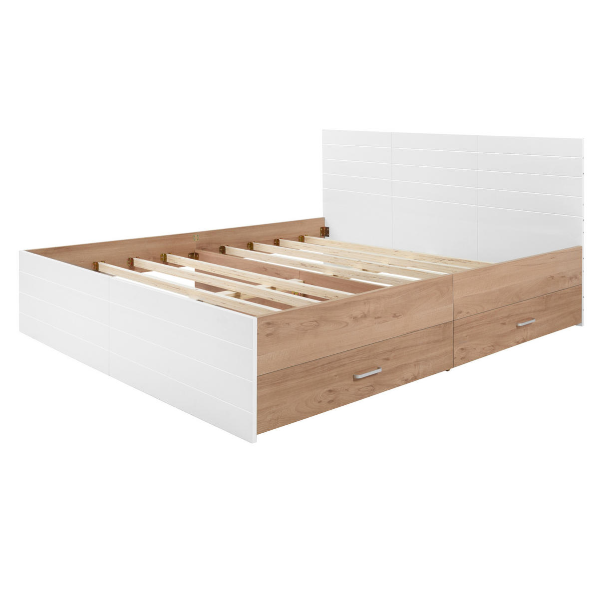 POSTEĽ z masívu a MDF, 160/200 cm biela/dub, s úložným priestorom a roštom - biela, kompozitné drevo (160/200cm) - BEAOK