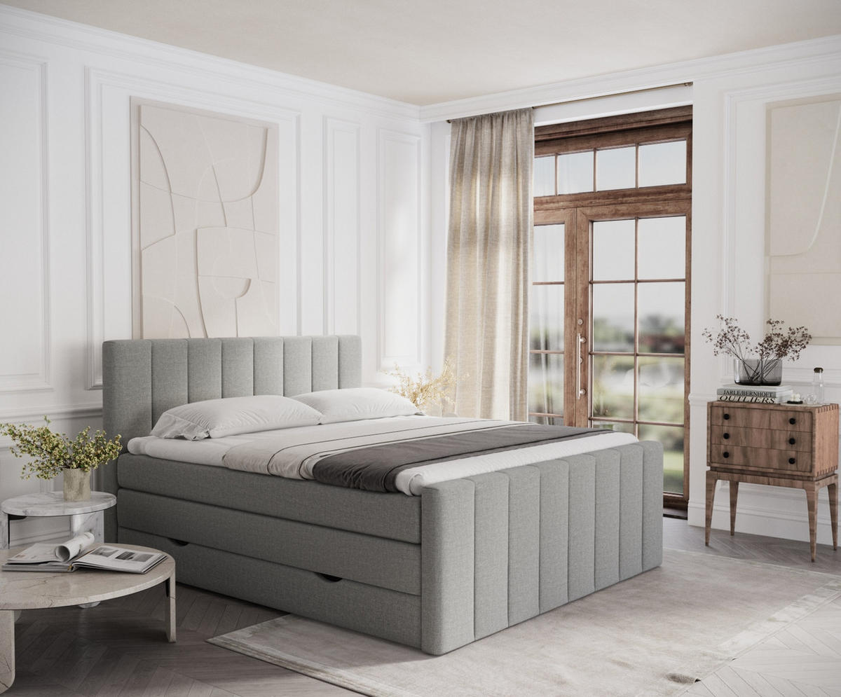 BOXSPRINGBETT Ruby Grau 140/200 cm mit Matratze und Topper - Schwarz/Grau, Holz/Holzwerkstoff (140/200cm) - Maison de Reve