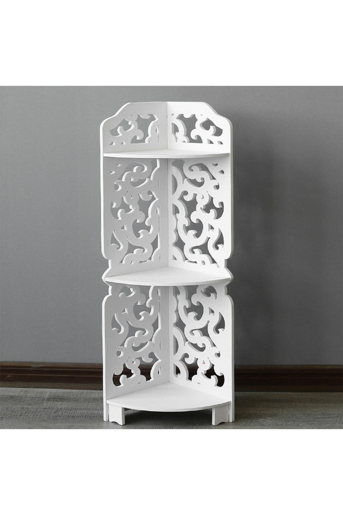 ECKREGAL 3-Stufiges aus MDF-Platten in Weiß mit dekorativen Schnitzmustern Modernes Design Vielseitig einsetzbar 21 x 21 x 80 cm - Weiß, Kunststoff (21/80/21cm) - Livingandhome