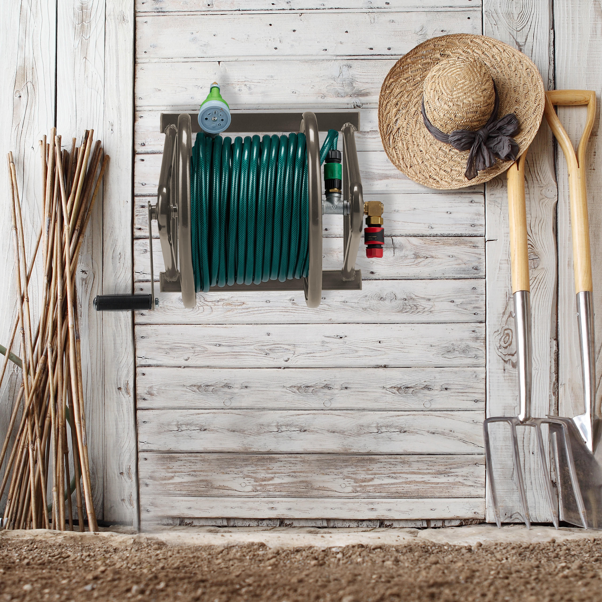 Thumbnail - Relaxdays Schlauchtrommel, Braun, Metall, Kunststoff, 55x36x50 cm, Gartenzubehör, Gartenpflege, Gartenschläuche & Zubehö...