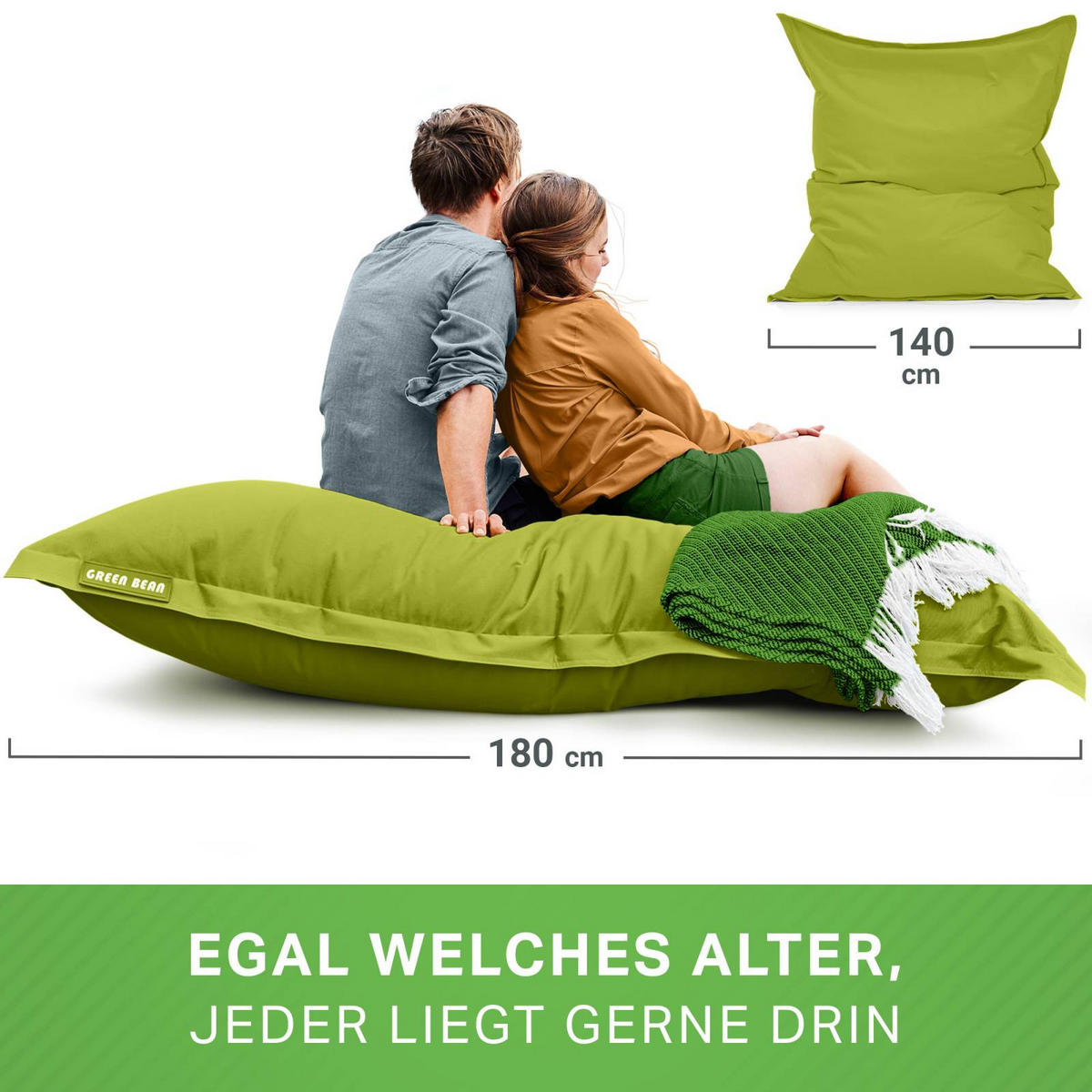 RIESEN-SITZSACK "Square" 140x180cm 380 L - Grün, Textil (140/25/180cm) - Green Bean