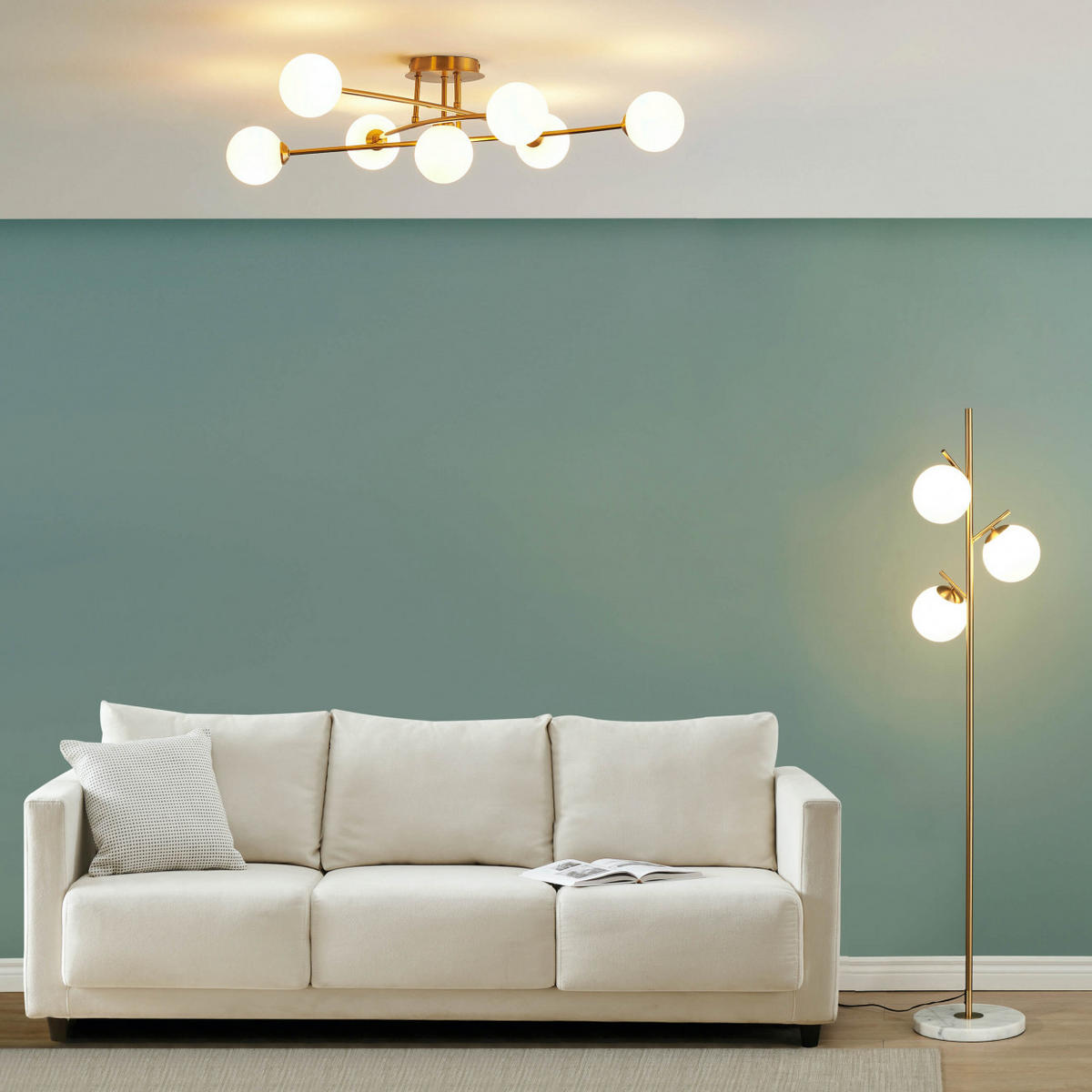 DECKENLEUCHTE Estrela, Gold / Messing, 85cm - Goldfarben, Glas (85/85/22cm) - KOSILUM