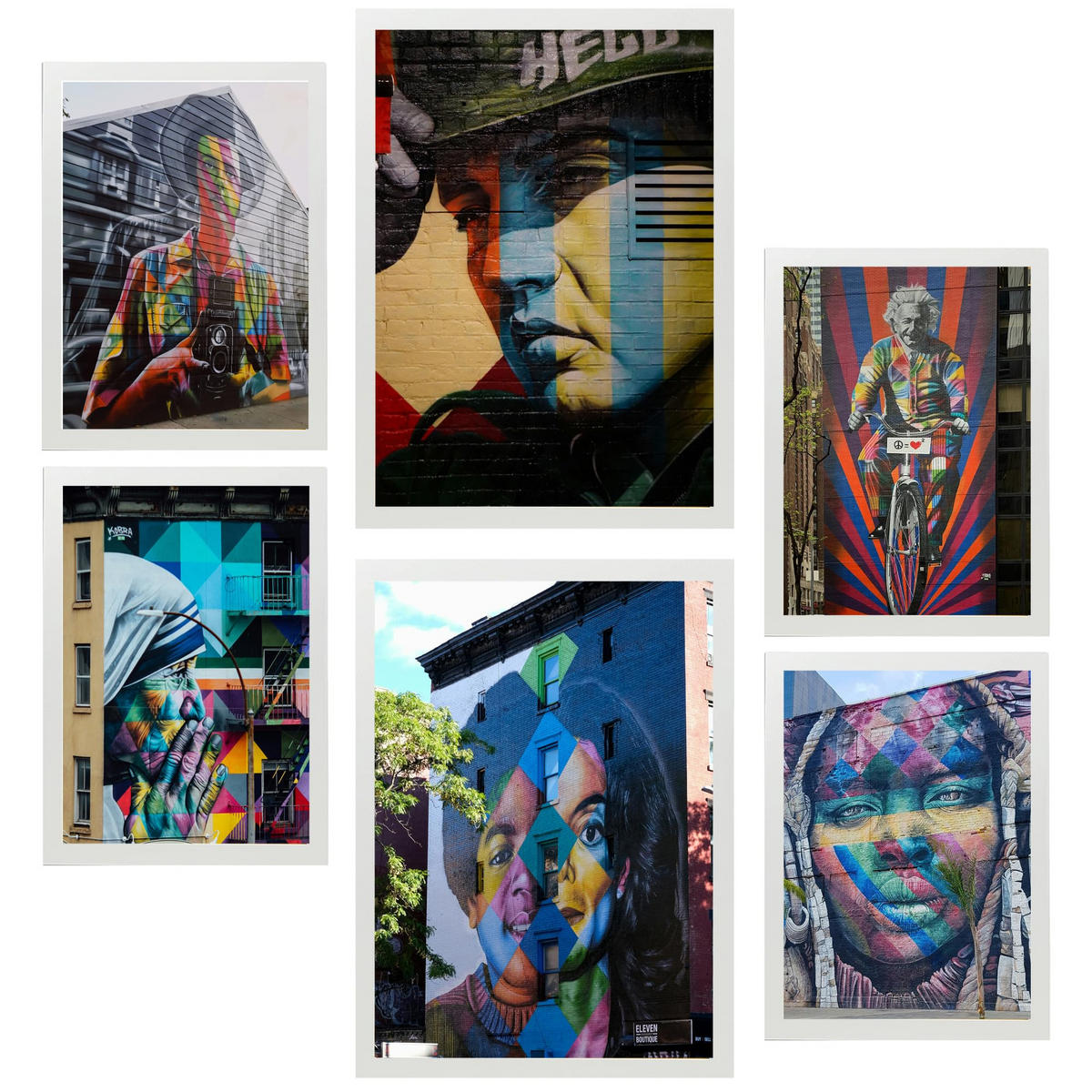 POSTER Set Mit 6 Graffiti Frida Jackson Teresa Einstein Straßenkunst A3 & A4 Weißer Rahmen - Weiß, Papier (29/3cm) - Nacnic