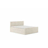 BOXBETT Mit Matratze Und Bettkasten, Chenille-Stoff Flow, Beige, 200x200 cm, H3-Bonell, DEMETER - Beige, Holz (200/200cm) - Kaiser Möbel
