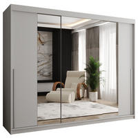 SCHWEBETÜRENSCHRANK mit Spiegel 250 cm Breite Weiß mit silbernem Griff - Silberfarben/Weiß, Holzwerkstoff (250/200/62cm) - Home Collective