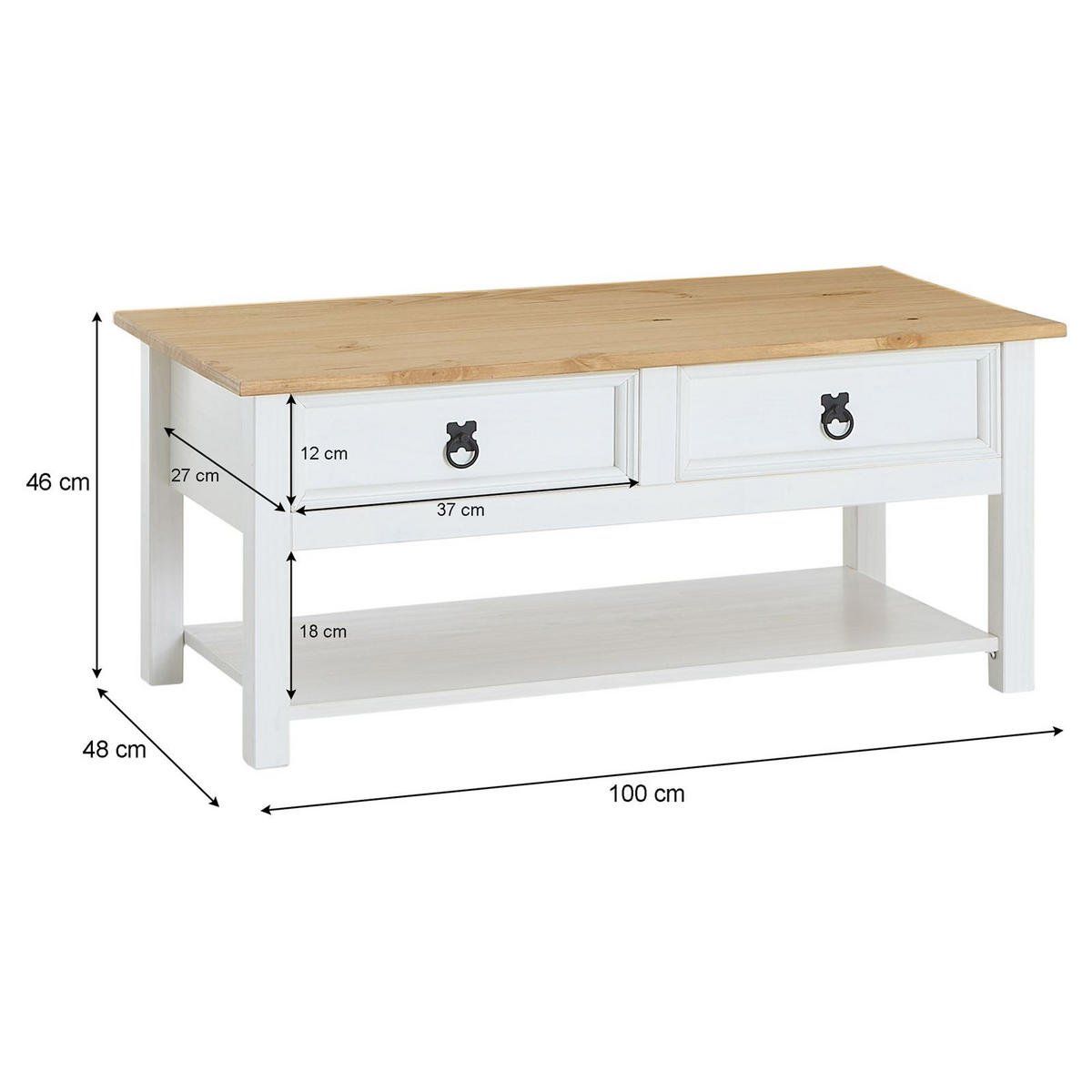 COUCHTISCH TEQUILA weiß/braun - Weiß/Braun, Holz (48/100/45cm) - IDIMEX