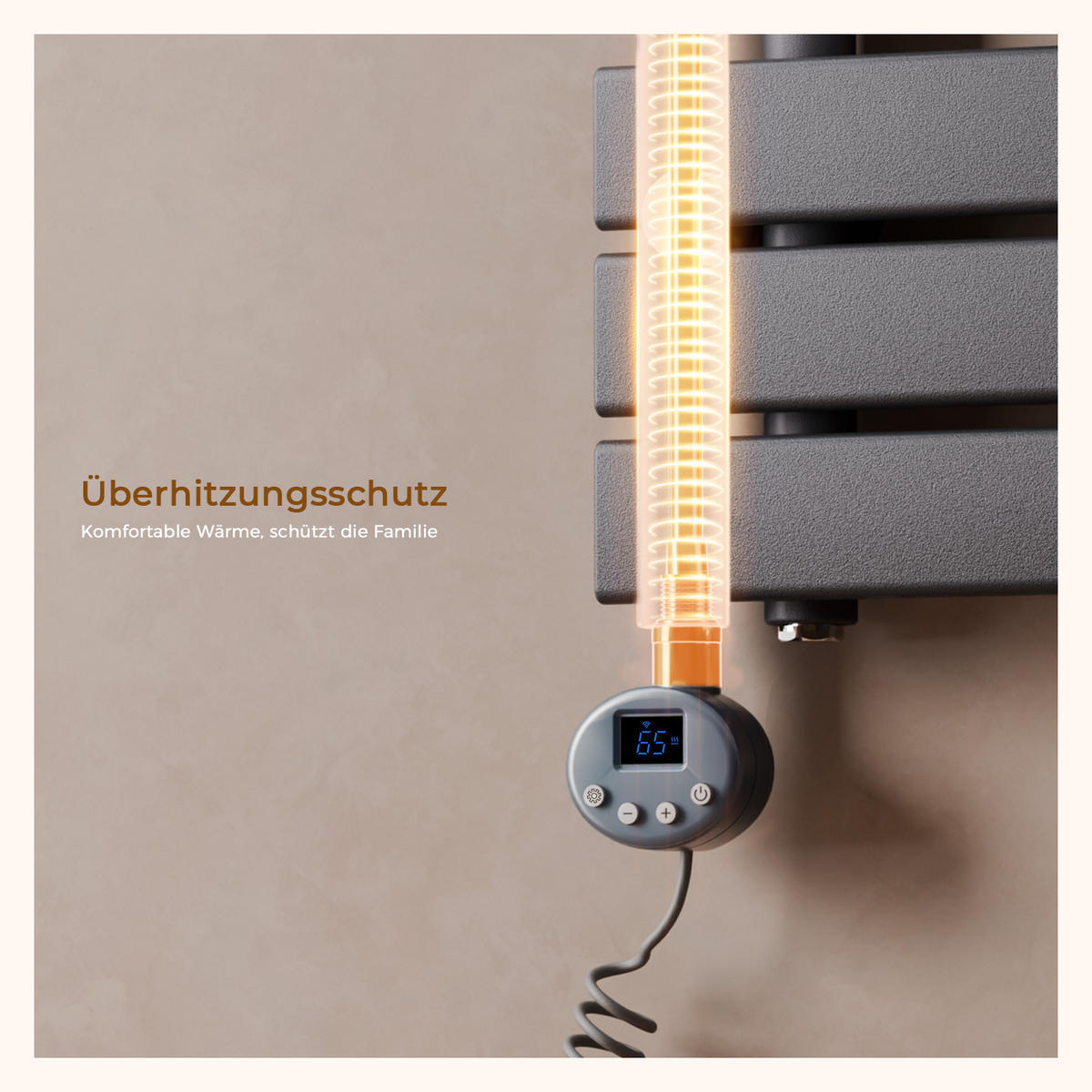 HANDTUCHHEIZKÖRPER 132/50 cm anthrazit elektrisch 800 W mit WLAN-Thermostat - Anthrazit, Metall (50/132/5.9cm) - S'AFIELINA