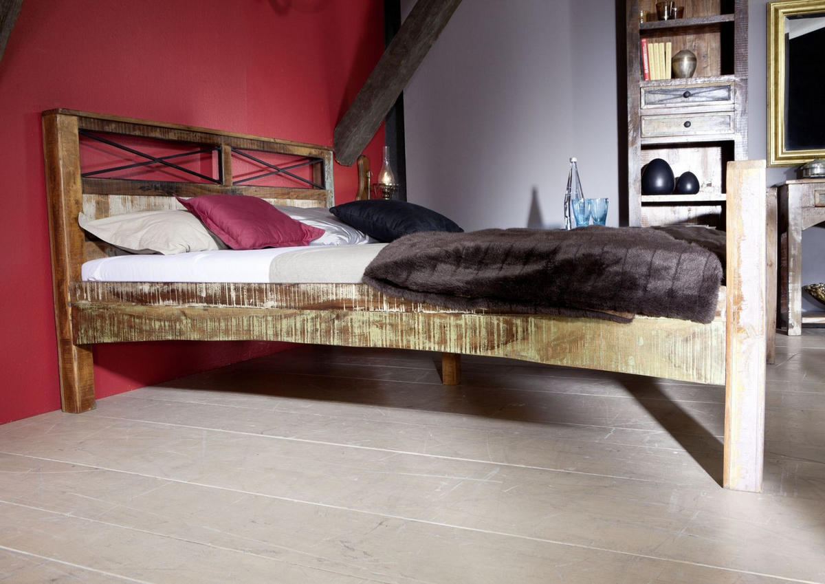 BETT Massivholz Altholz 140 x 200 x 100 mehrfarbig NATURE OF SPIRIT #45 - Multicolor, Holz (140/200cm) - Massivmoebel24