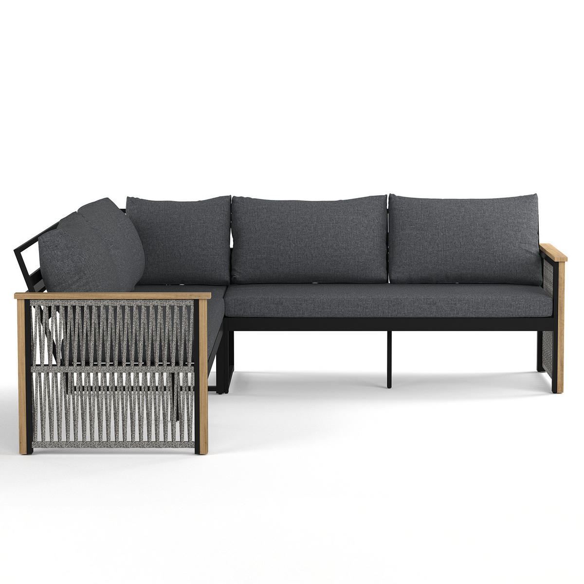 LOUNGEGRUPPE - Akazie massiv / Polyester - Braun / Anthrazit - Anthrazit, Holz/Textil - home24