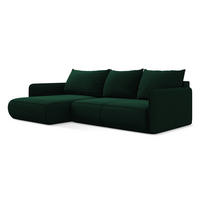 ECKSOFA mit Schlaffunktion Samt Stoff Grün - Dunkelgrün/Schwarz, Kunststoff/Textil (148/240cm) - Makamii