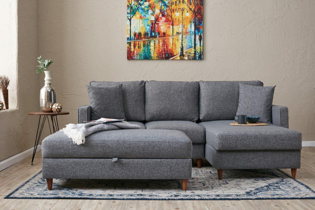ECKSOFA mit Hocker, Schlaffläche - Walnussfarben/Braun, Holz/Kunststoff (155/210cm) - myHomelando