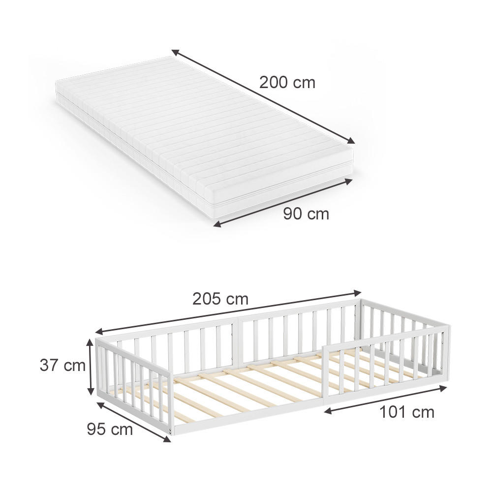 BODENBETT AUS METALL Minno Weiß 90x200 mit Matratze - Weiß, Metall - VitaliSpa