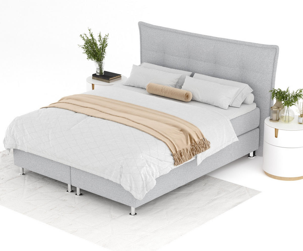 BOXSPRINGBETT Minori Hellgrau 200/200 cm mit Latex-Topper - Silberfarben/Hellgrau, Holz/Holzwerkstoff (200/200cm) - Maison de Reve