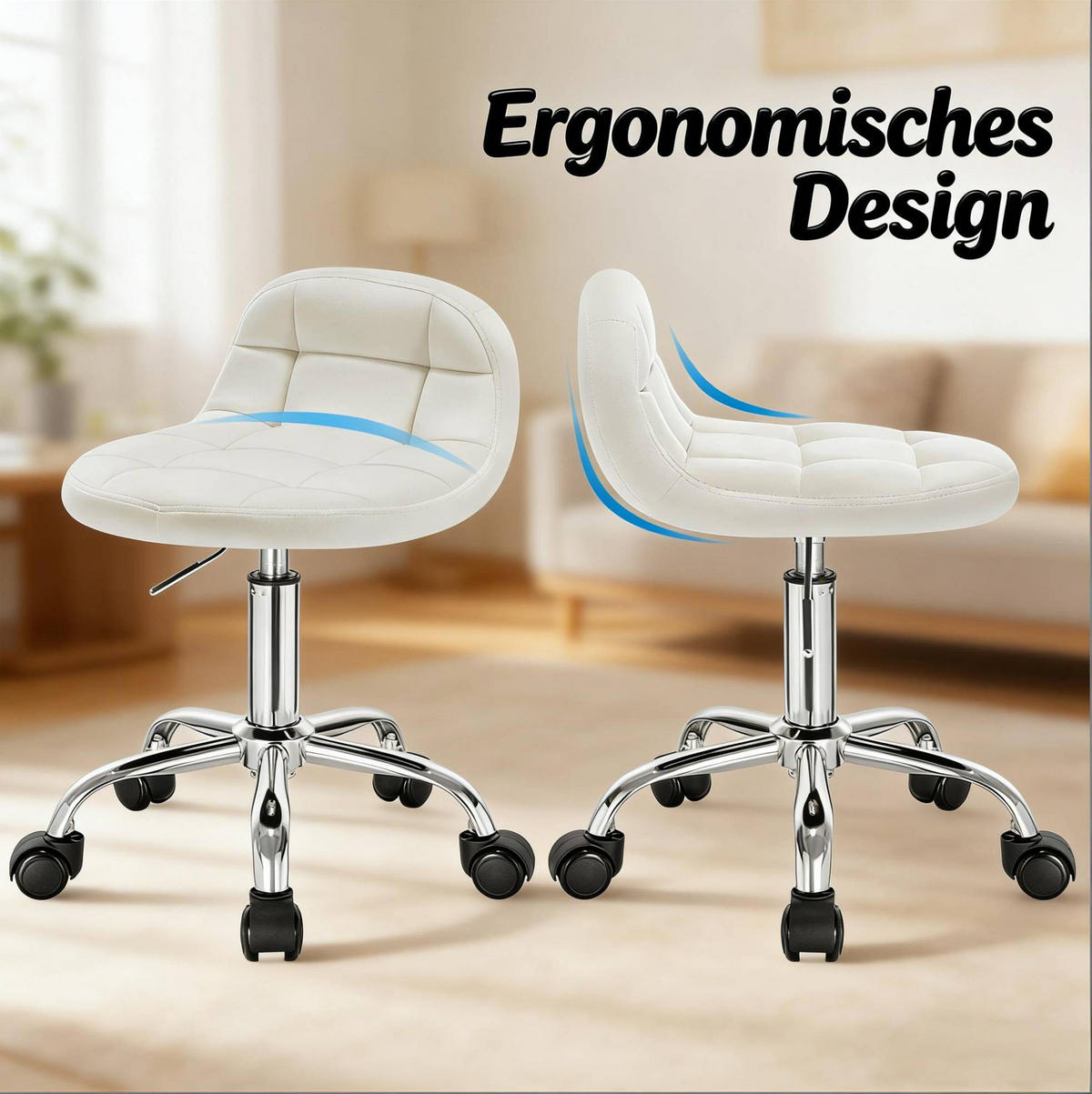 BÜROSTUHL höhenverstellbar Samt Cream White - Weiß, Metall (38/68/31cm) - Meubliv