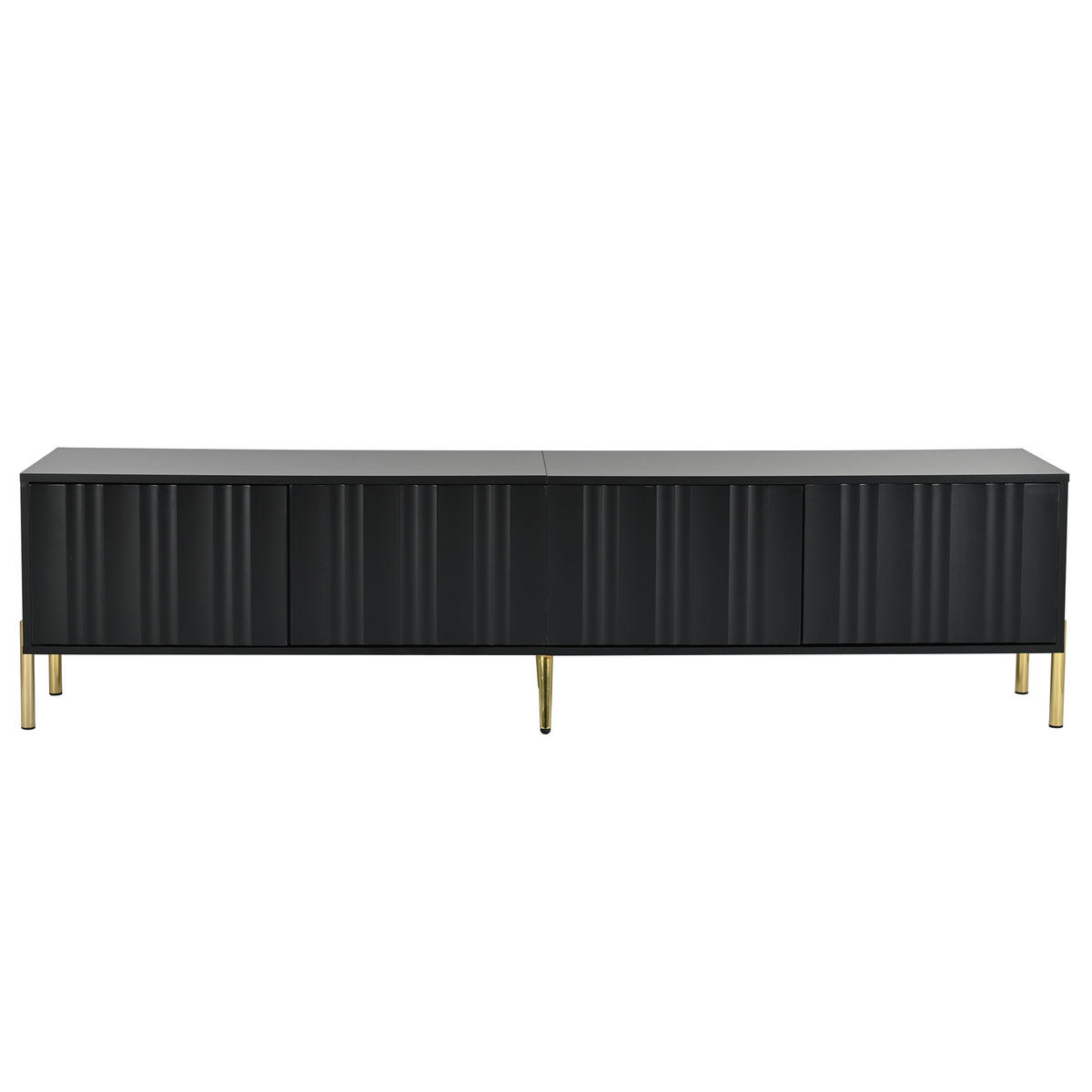 TV-ELEMENT 190/38/48 cm Schwarz mit goldene Tischbeine und gerilltes Türdesign - Schwarz, Holz (190/48/38cm) - Oxeza