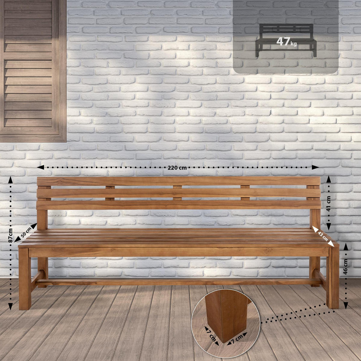GARTENBANK 220/50 cm Holz teak - Teakfarben, Holz (220/85/50cm) - CLP