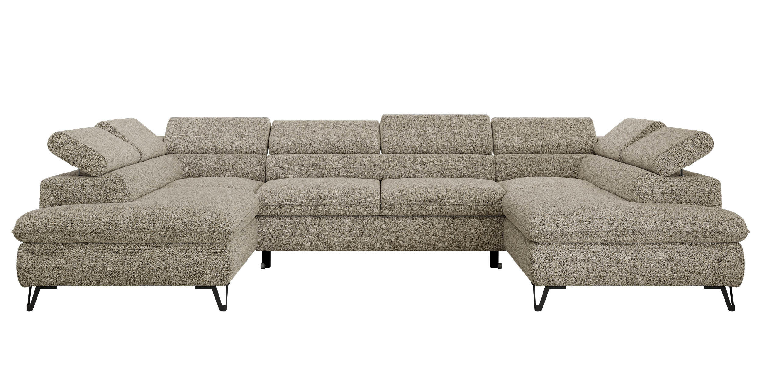 WOHNLANDSCHAFT PABLO U Strukture Beige mit Topper Visco - Beige/Schwarz, Textil/Metall (346/76/208cm) - MKS