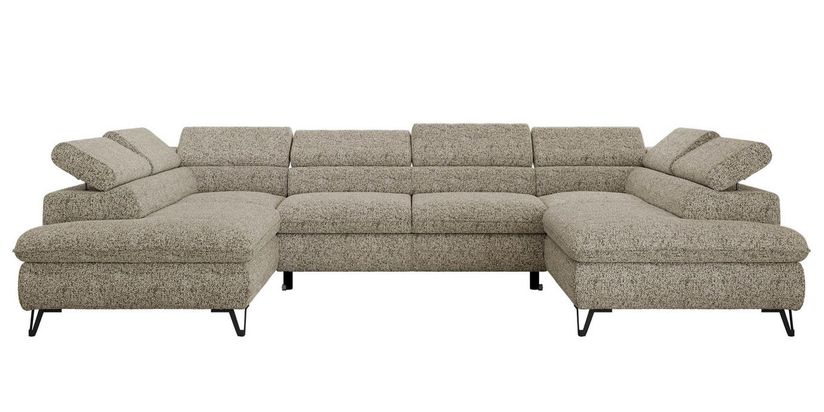 WOHNLANDSCHAFT PABLO U Strukture Beige mit Topper Visco - Beige/Schwarz, Textil/Metall (346/76/208cm) - MKS