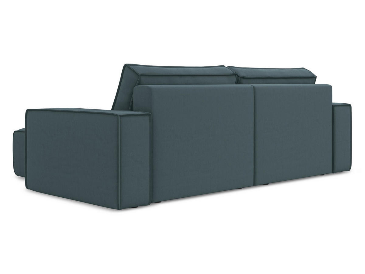 ECKSOFA mit Schlaffunktion Samt Stoff Blau - Blau/Petrol, Kunststoff/Textil (257/148cm) - Makamii