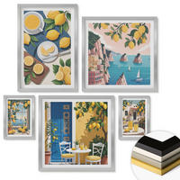 WANDBILDER 5er Set - 50x50 cm & 20x30 cm & 40x60 cm Silberner Rahmen - Berge, rosa Himmel, Wasser, Sukkulente - Silberfarben, Kunststoff (40/60cm) - ArtPrintCave