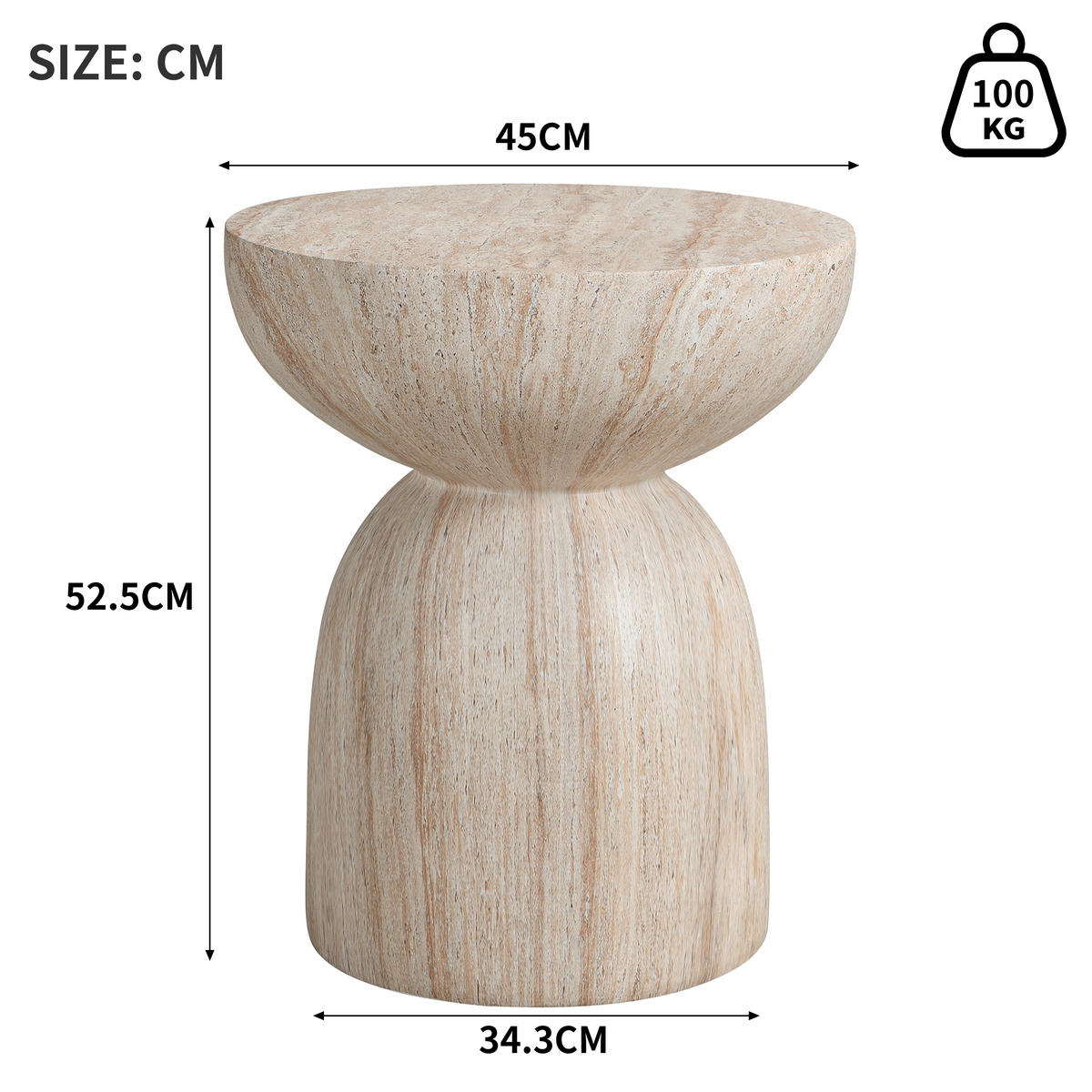 BEISTELLTISCH, Outdoor, MgO, Travertinoptik - Beige, Naturmaterialien (45/45/52.5cm) - FLIEKS