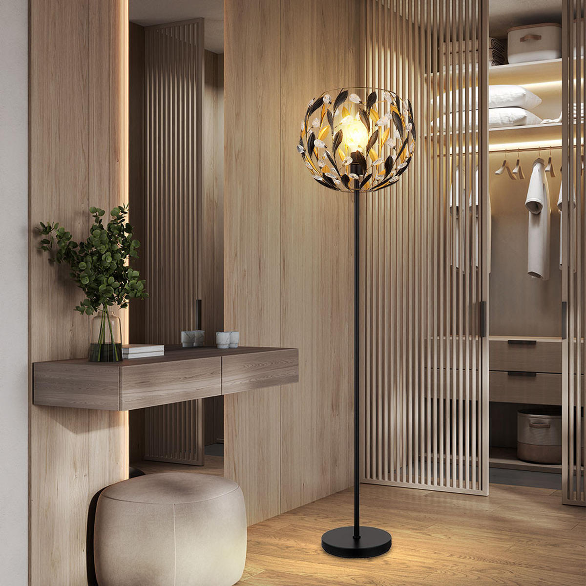 LED STEHLEUCHTE MIKA Schwarz Gold - Schwarz, Metall (40/40/157cm) - Globo Lighting