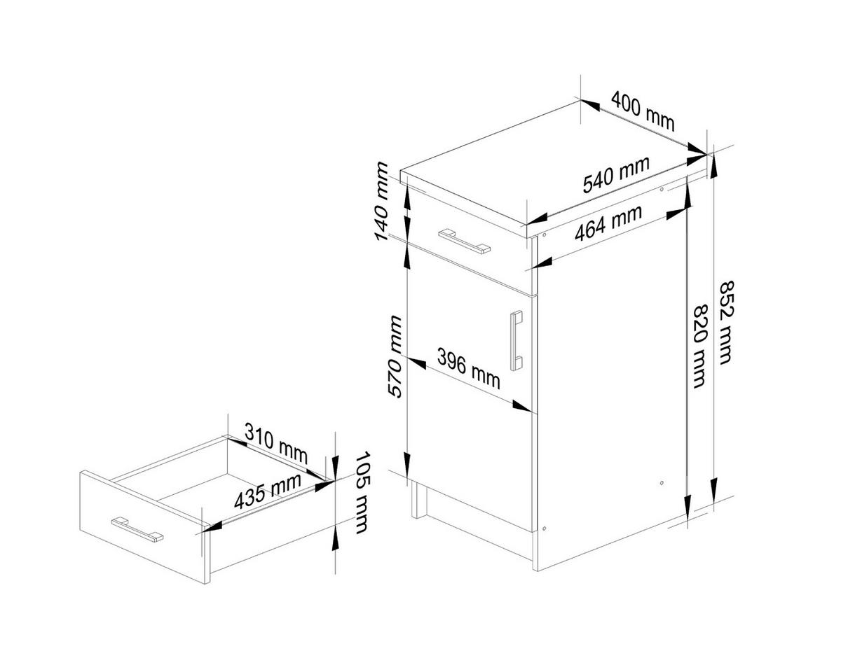 UNTERSCHRANK Weiß, Eiche Sonoma 82/40/44,5 - Weiß, Holzwerkstoff (40/82/44cm) - RAUMHIRSCH FURNITURE