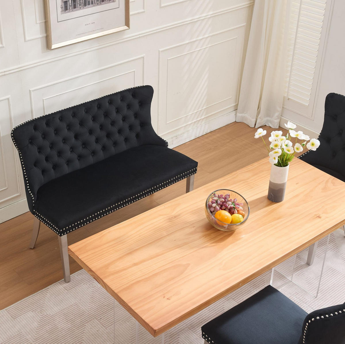 SITZBANK Zweisitzer für Esszimmer Samt Schwarz Edelstahlbeine - Schwarz, Metall (116/89.5/58.1cm) - Meubliv