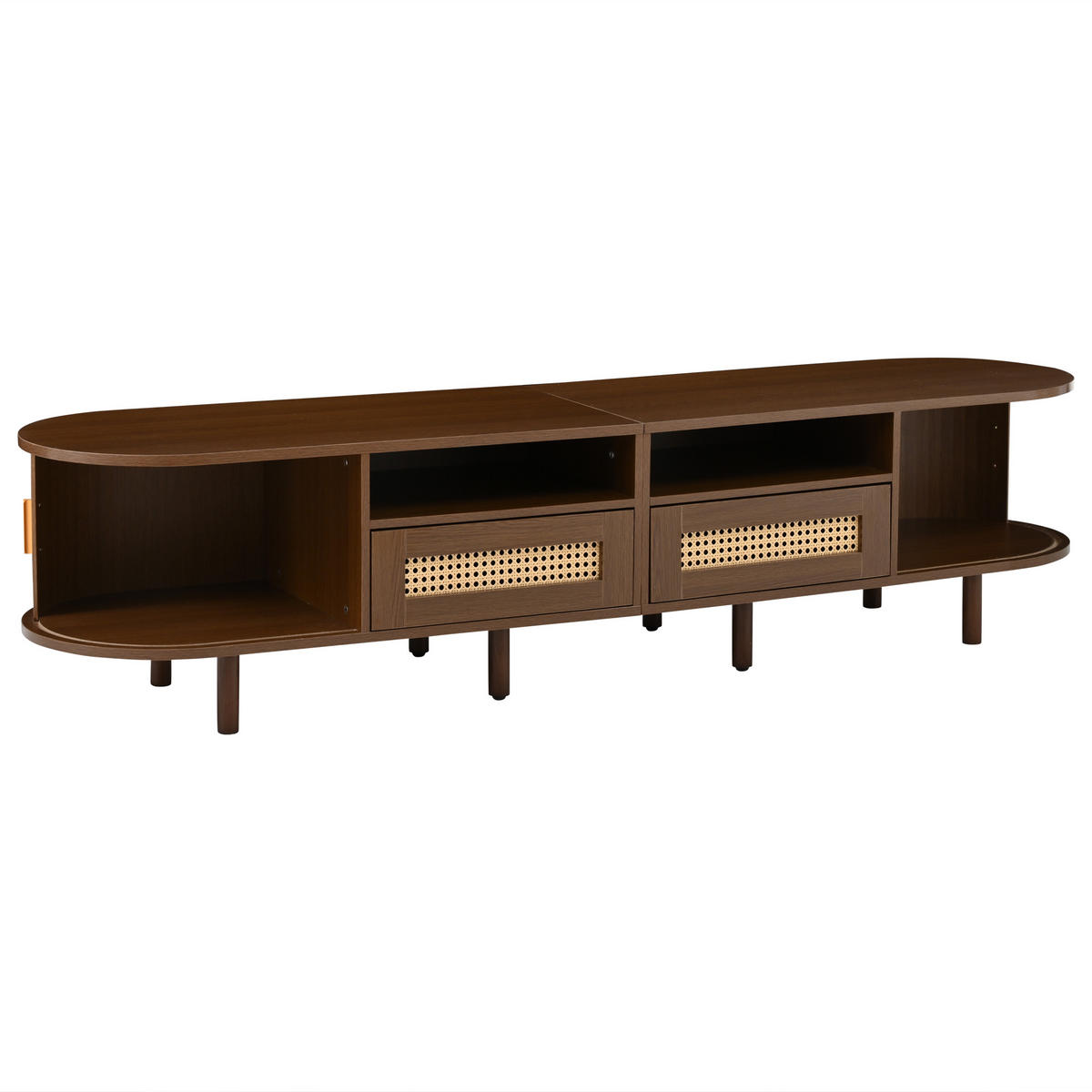 TV STOLEK vzhled ořechu a ratan 170 cm oválný s 8 nohami - barva starého dubu, kompozitní dřevo (170/40/40cm) - Urban Meuble