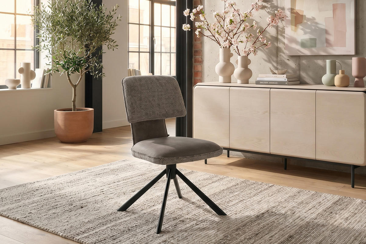 ESSZIMMERSTUHL LYSSIA Grau Webstoff Drehbar (360°) (1er-Set) - Grau, Kunststoff/Textil (49/86/65cm) - KAWOLA